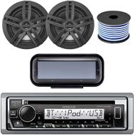 Enrock Kenwood Pyle Kenwood Bluetooth CD Radio Receiver KMR-D365BT In-Dash Marine Boat Audio Bundle With Pair Of Enrock 6.5 Dual-Cone Stereo Speakers + Stereo Waterproof Cover + 18g 50FT Speaker Wire