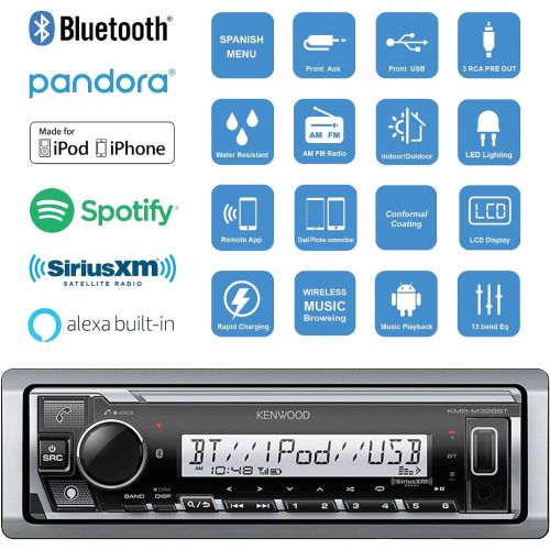  Kenwood KMR-M315BT MP3USBAUX Bluetooth Marine Boat Yacht Stereo Receiver Bundle Combo with Infinity 612m 6.5 2-Way Speakers + Scosche Waterproof Stereo Cover = Enrock 22 Radio An