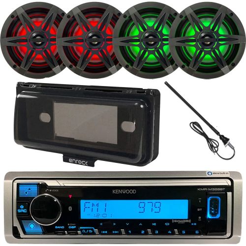  Kenwood KMR-M315BT MP3USBAUX Bluetooth Marine Boat Yacht Stereo Receiver Bundle Combo with Infinity 612m 6.5 2-Way Speakers + Scosche Waterproof Stereo Cover = Enrock 22 Radio An