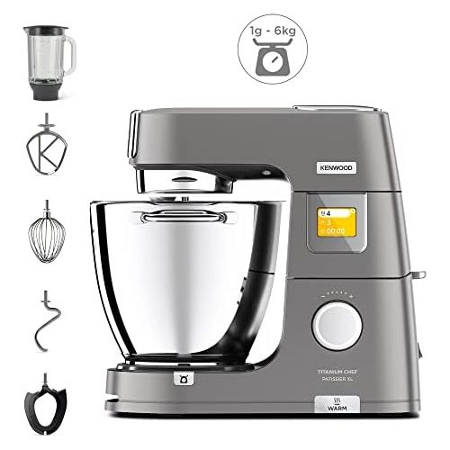  [아마존베스트]Kenwood Titanium Chef Patissier XL KWL90.034SI  Food Processor with Built-In Scales & 7 L Mixing Bowl with Heat Function, 1400 Watt, Includes 4-Piece Patisserie Set, Silver