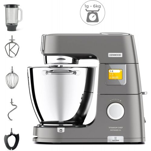  [아마존베스트]Kenwood Titanium Chef Patissier XL KWL90.034SI  Food Processor with Built-In Scales & 7 L Mixing Bowl with Heat Function, 1400 Watt, Includes 4-Piece Patisserie Set, Silver