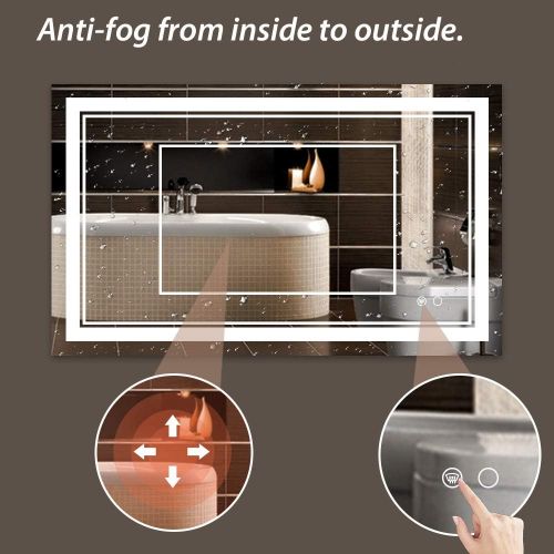  Keonjinn 40 x 24 Inch Bathroom LED Vanity Mirror Anti-Fog Dimmable Large Wall Makeup Mirror with Light (Horizontal/Vertiacl)