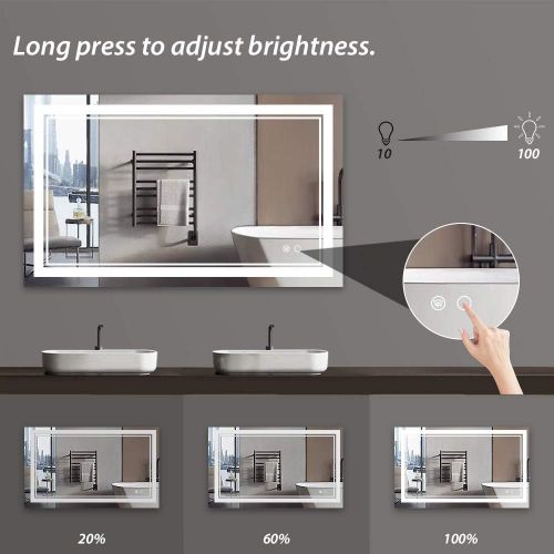  Keonjinn 40 x 24 Inch Bathroom LED Vanity Mirror Anti-Fog Dimmable Large Wall Makeup Mirror with Light (Horizontal/Vertiacl)