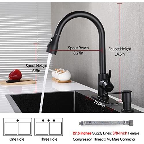  Keonjinn Stainless Steel Kitchen Faucets, High Arc Single Handle Pull Out Brushed Nickel Kitchen Faucet, Single Level with Pull Down Sprayer