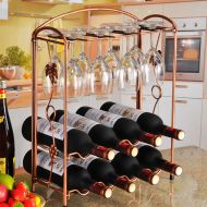 KerKoor 2 Tier Stackable Wine Rack - NewKoor Metal Countertop Bottle Holder Storage for Bar, Wine Cellar, Basement, Cabinet, Pantry, etc - Hold 8 Wine Bottles and 8 Wine Glass (Bronze-Colo