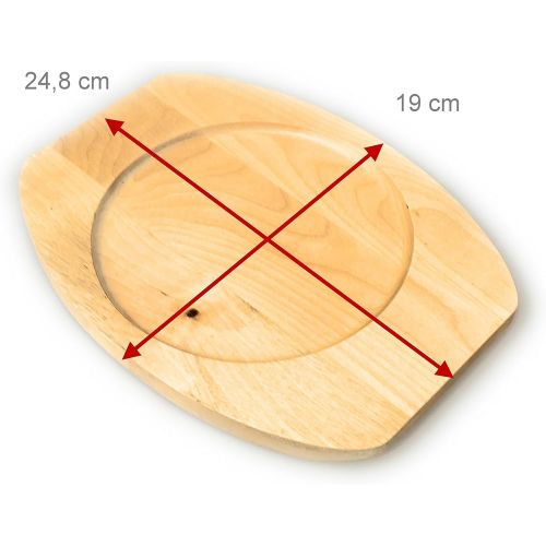  Kerafactum - Servierpfanne Grillpfanne Pfanne aus Gusseisen mit Holzuntersetzer zum UEberbacken und Servieren mit Griff 2 teilig schwere Ausfuehrung - Serving pan