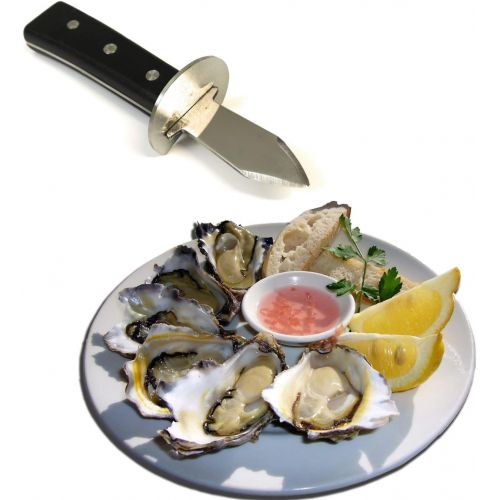  Kerafactum Austernmesser OEffner Austernoeffner 3 Fach genietet Handschutz Austernbrecher Auster Austern Messer fuer Muscheln oder Hartkase geeignet extra breiter Fingerschutz Oyster