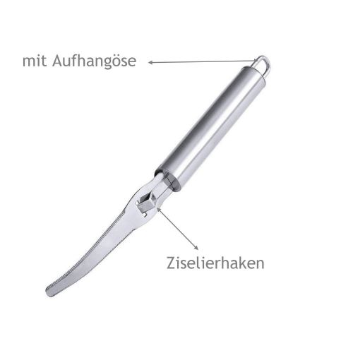  Kerafactum Orangenmesser mit beidseitiger Sage Zitrusfruchtmesser mit Ziselierhaken Citrus Zitronen Messer Orangen Pampelmusen Pomeranzen schalen und zieselieren aus Edelstahl 21 cm citrus kn