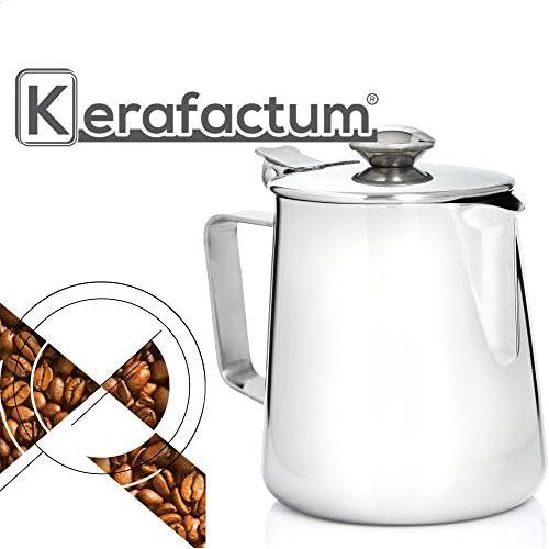  Kerafactum Kaffeekannchen Milchkannchen Sahnekannchen Teekanne Kaffeekanne Sahne Kannchen Kanne mit Deckel fuer Milch Tee Kaffee 350 ml Edelstahl Pitcher Milk can Henkelkanne