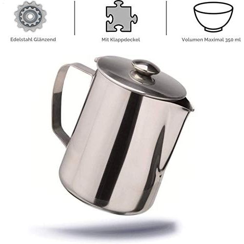  Kerafactum Kaffeekannchen Milchkannchen Sahnekannchen Teekanne Kaffeekanne Sahne Kannchen Kanne mit Deckel fuer Milch Tee Kaffee 350 ml Edelstahl Pitcher Milk can Henkelkanne