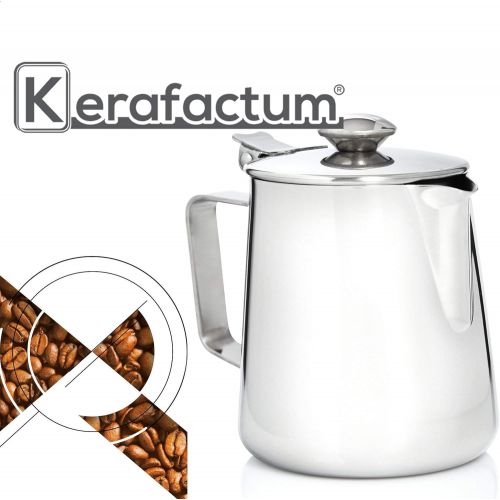  Kerafactum Kaffeekannchen Milchkannchen Sahnekannchen Teekanne Kaffeekanne Sahne Kannchen Kanne mit Deckel fuer Milch Tee Kaffee 350 ml Edelstahl Pitcher Milk can Henkelkanne