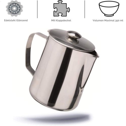  Kerafactum Kaffeekannchen Milchkannchen Sahnekannchen Teekanne Kaffeekanne Sahne Kannchen Kanne mit Deckel fuer Milch Tee Kaffee 350 ml Edelstahl Pitcher Milk can Henkelkanne