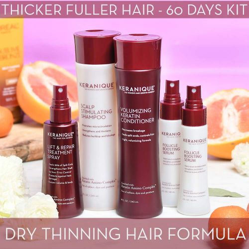  Keranique Deep Hydrating Thicker, Fuller Hair Kit  60 Days (Deep Hydrating Shampoo & Conditioner, 2 Follicle Boosting Serum, 3.4 oz Lift and Repair)