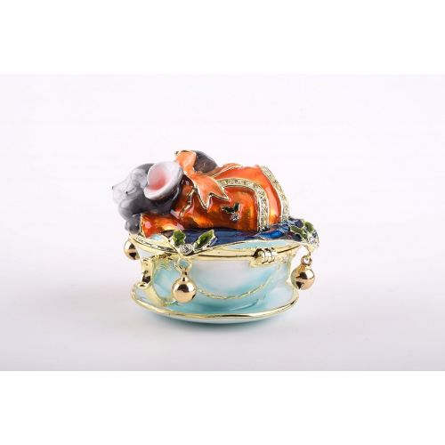  Keren Kopal Rat on Tea Pot Trinket Box Faberge Style Decorated with Swarovski Crystals Unique Home Decor