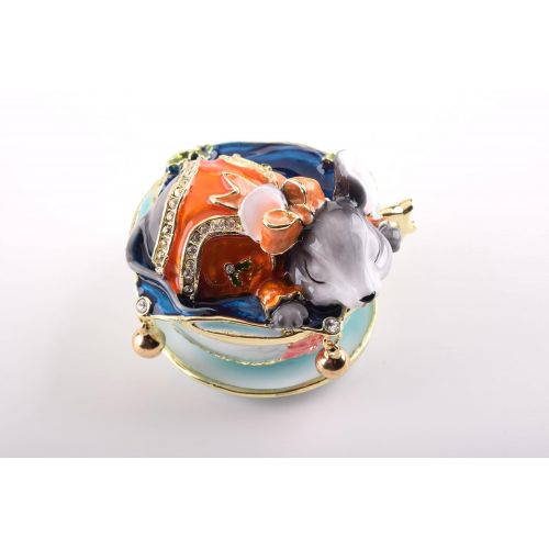  Keren Kopal Rat on Tea Pot Trinket Box Faberge Style Decorated with Swarovski Crystals Unique Home Decor