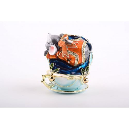  Keren Kopal Rat on Tea Pot Trinket Box Faberge Style Decorated with Swarovski Crystals Unique Home Decor