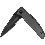 Kershaw Grid Folding Pocket Knife, 3.7 inch Black Serrated Blade, Steel Handle, Pocketclip