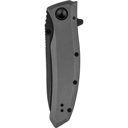  Kershaw Grid Folding Pocket Knife, 3.7 inch Black Serrated Blade, Steel Handle, Pocketclip