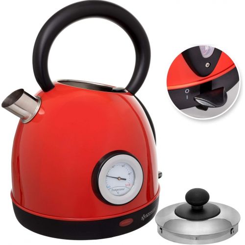  KESSER Wasserkocher Edelstahl | 2200W | BPA frei | 1,8 Liter | Retro Design | UEberhitzungsschutz | Teekocher Teekessel Kocher | Cool-Touch-Griff | kabellos | Temperaturanzeige | R