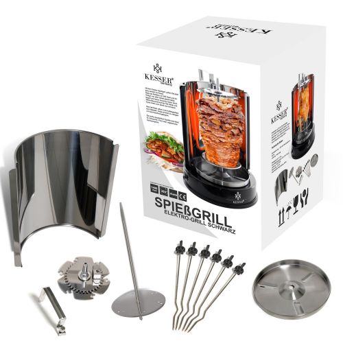  Kesser KESSER Doener Grill Grilling 1400W Kebap Grill Rotisserie Turning Grill BBQ With Rotisserie BBQ Gyros Gyros Kebab Skewers Needle 360°C Heat Distribution/Table Grill in Black