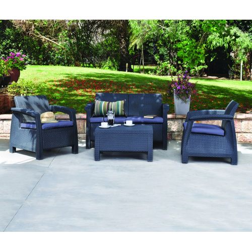  Keter Corfu Coffee Table Modern All Weather Outdoor Patio Garden Backyard Furniture, Charcoal