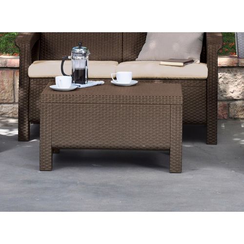  Keter Corfu Coffee Table Modern All Weather Outdoor Patio Garden Backyard Furniture, Charcoal