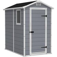 Keter KETER Manor 4x6 Resin Outdoor Shed Kit for Garden, Patio Furniture, and Bike Storage, Grey, 4 by 6, Gray/White
