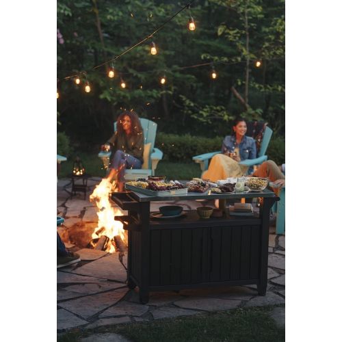  Keter Unity XL Portable Outdoor Table with Storage Cabinet Stainless Steel Top, and Grilling Accessories, Dark Grey