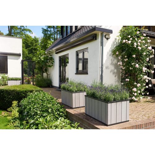  Keter 23.24 Gallon Sequoia Outdoor Resin Self Watering Garden Bed with Drainage, Medium, Grey