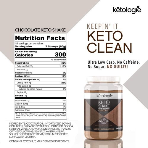  Ketologie Chocolate Keto Protein Shake | Best Ketogenic Nutritional Shake | Low Carb High Fat (LCHF) Keto Shake | Helps Burns Fat, Increases Energy & Kickstarts Ketosis