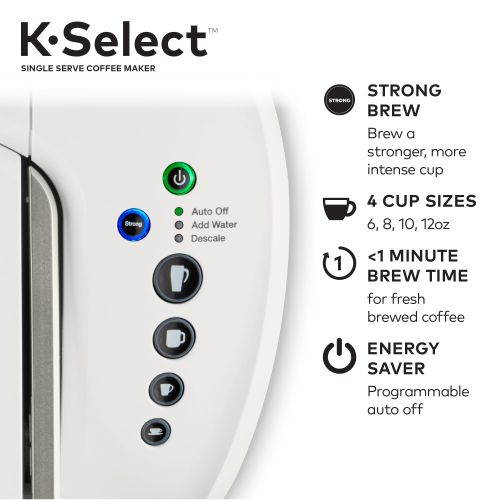  Keurig K-Select Single Serve, K-Cup Pod Coffee Maker, Matte White