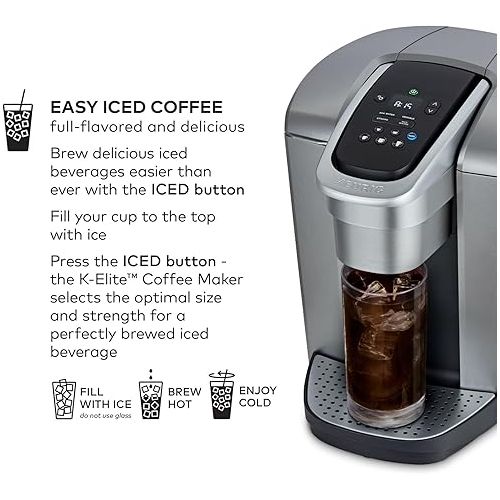  Keurig K-Elite Single-Serve K-Cup Pod Coffee Maker, Brushed Silver
