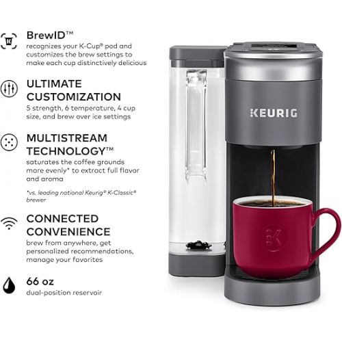  Keurig K-Supreme SMART Coffee Maker, MultiStream Technology, Brews 6-12oz Cup Sizes, Gray