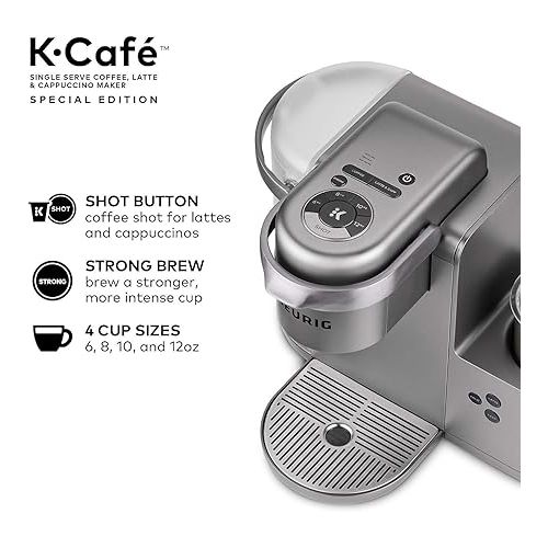  Keurig K-Cafe Special Edition Coffee Maker with Latte and Cappuccino Functionality - Convenient Brewing - (Nickel) Bundle with Donut Shop Medium Roast Coffee Pods and Cleaning Cups (3 Items)