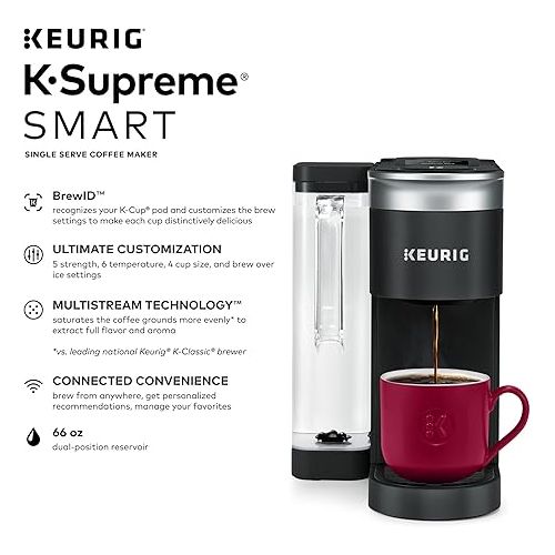  Keurig K-Supreme SMART Coffee Maker, MultiStream Technology, Brews 6-12oz Cup Sizes, Black