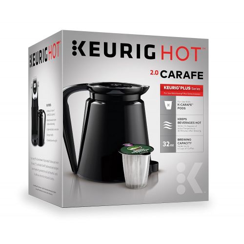  Keurig 2.0 Plastic Carafe 32oz Double-Walled with Easy-Pour Handle, Holds and Dispenses Up to 4 Cups of Hot Coffee, Compatible With Keurig 2.0 K-Cup Pod Coffee Makers, Black