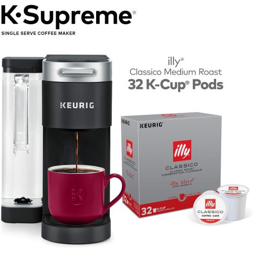  Keurig K-Supreme Coffee Maker, Black + Illy 100% Arabica Bean Signature Italian Blend Roasted Single Serve Drip Brewed Coffee K Cup Pods, Classico Medium Roast, 32Count