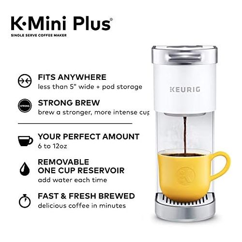  Keurig K-Mini Plus Coffee Maker, Single Serve K-Cup Pod Coffee Brewer, Comes With 6 to 12 oz. Brew Size, K-Cup Pod Storage, and Travel Mug Friendly, Matte White