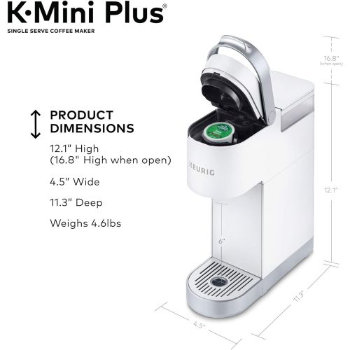  Keurig K-Mini Plus Coffee Maker, Single Serve K-Cup Pod Coffee Brewer, Comes With 6 to 12 oz. Brew Size, K-Cup Pod Storage, and Travel Mug Friendly, Matte White