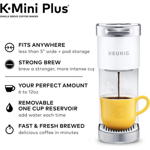  Keurig K-Mini Plus Coffee Maker, Single Serve K-Cup Pod Coffee Brewer, Comes With 6 to 12 oz. Brew Size, K-Cup Pod Storage, and Travel Mug Friendly, Matte White