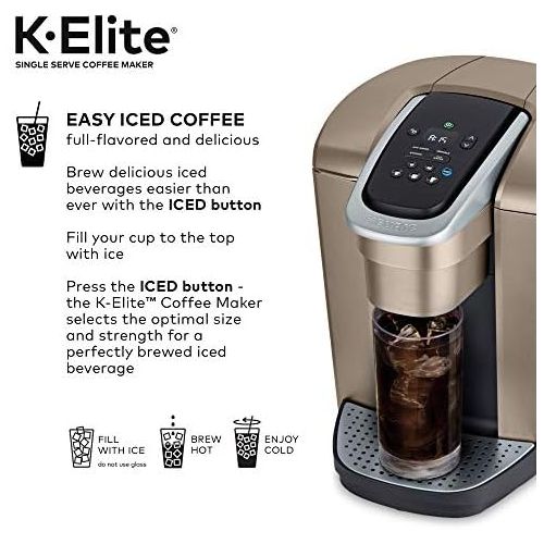  Keurig K-Elite Coffee Maker, Single Serve K-Cup Pod Coffee Brewer, With Iced Coffee Capability, Brushed Gold