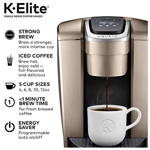  Keurig K-Elite Coffee Maker, Single Serve K-Cup Pod Coffee Brewer, With Iced Coffee Capability, Brushed Gold