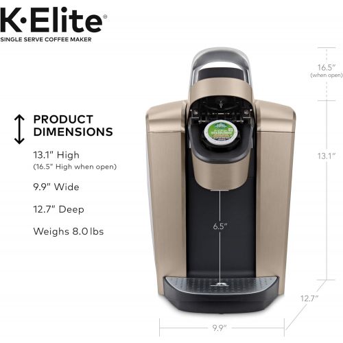  Keurig K-Elite Coffee Maker, Single Serve K-Cup Pod Coffee Brewer, With Iced Coffee Capability, Brushed Gold