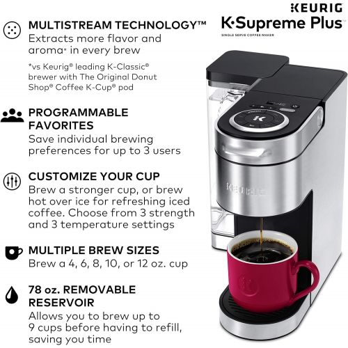  Keurig K-Supreme Plus Coffee Maker, Single Serve K-Cup Pod Coffee Brewer, With MultiStream Technology, 78 Oz Removable Reservoir, and Programmable Settings, Stainless Steel