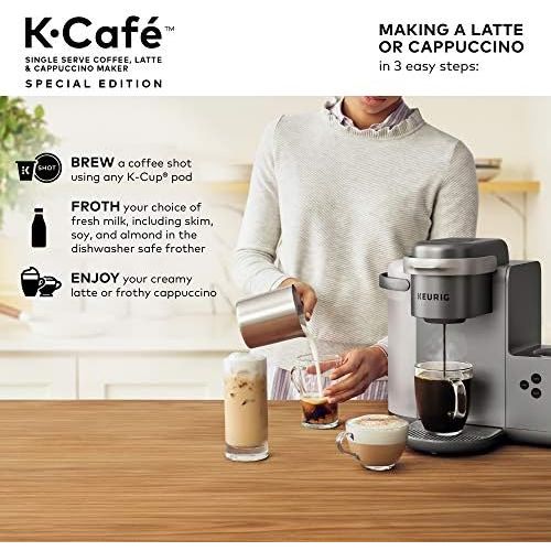  Keurig K-Cafe Special Edition Single Serve K-Cup Pod Coffee, Latte and Cappuccino Maker, Comes with Dishwasher Safe Milk Frother, Shot Capability, Nickel