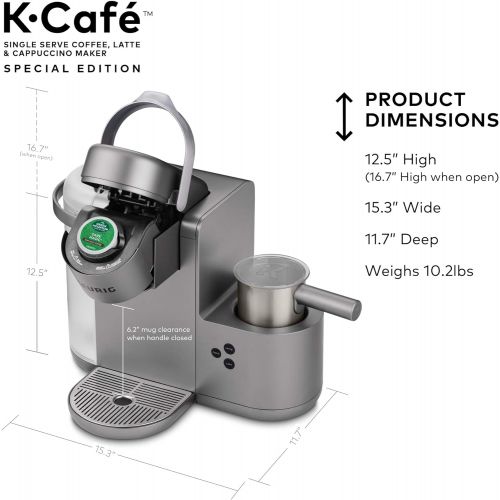  Keurig K-Cafe Special Edition Single Serve K-Cup Pod Coffee, Latte and Cappuccino Maker, Comes with Dishwasher Safe Milk Frother, Shot Capability, Nickel