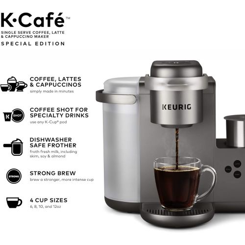  Keurig K-Cafe Special Edition Single Serve K-Cup Pod Coffee, Latte and Cappuccino Maker, Comes with Dishwasher Safe Milk Frother, Shot Capability, Nickel