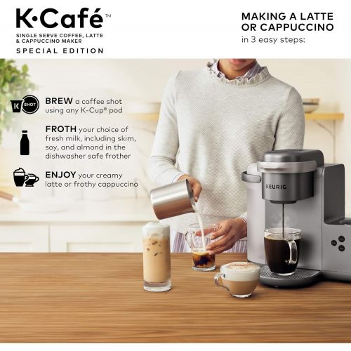  Keurig K-Cafe Special Edition Single Serve K-Cup Pod Coffee, Latte and Cappuccino Maker, Comes with Dishwasher Safe Milk Frother, Shot Capability, Nickel