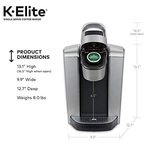  Keurig K-Elite Coffee Maker, Single Serve K-Cup Pod Coffee Brewer, With Iced Coffee Capability, Brushed Silver