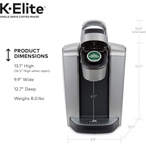  Keurig K-Elite Coffee Maker, Single Serve K-Cup Pod Coffee Brewer, With Iced Coffee Capability, Brushed Silver